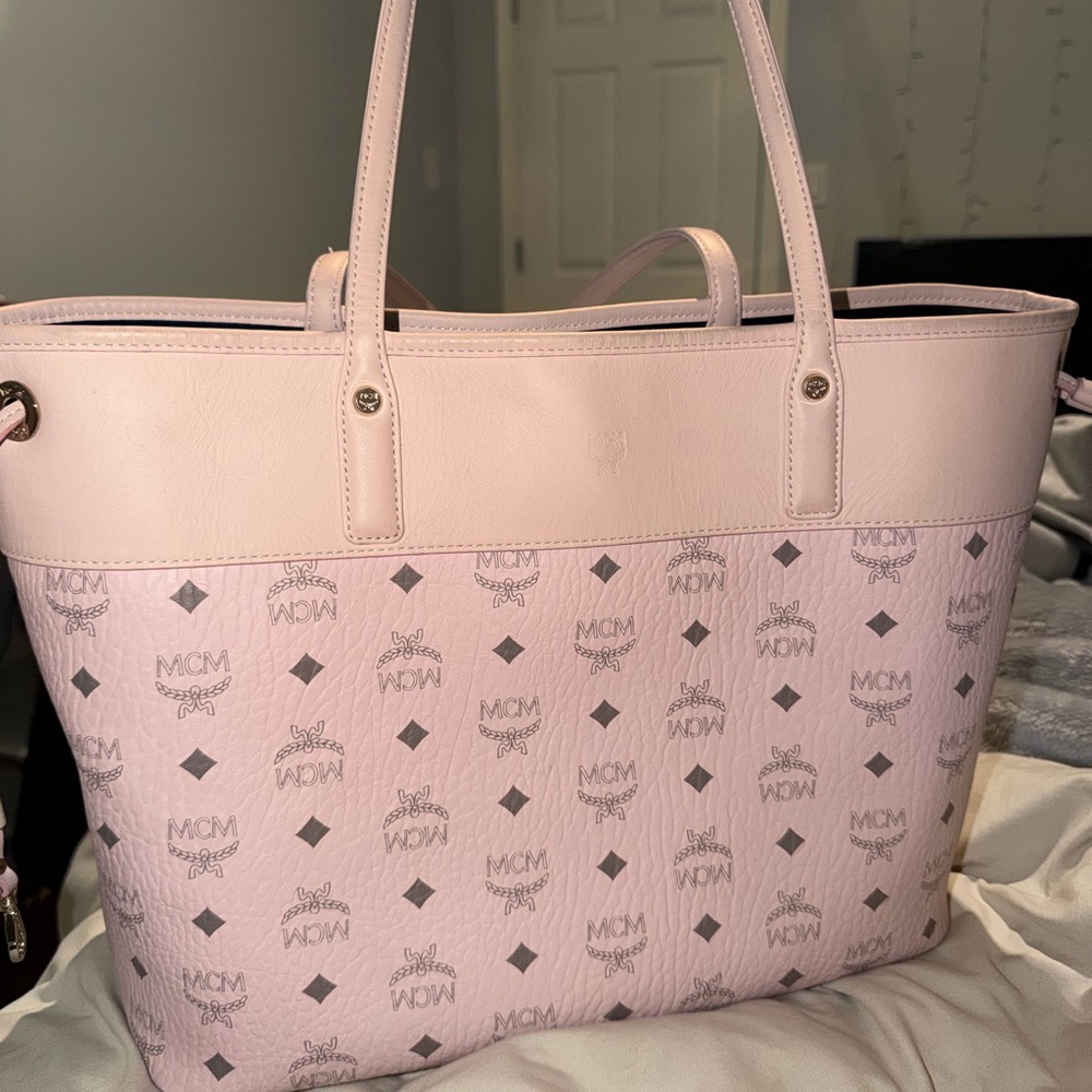 MCM Light Pink Logo Print Tote